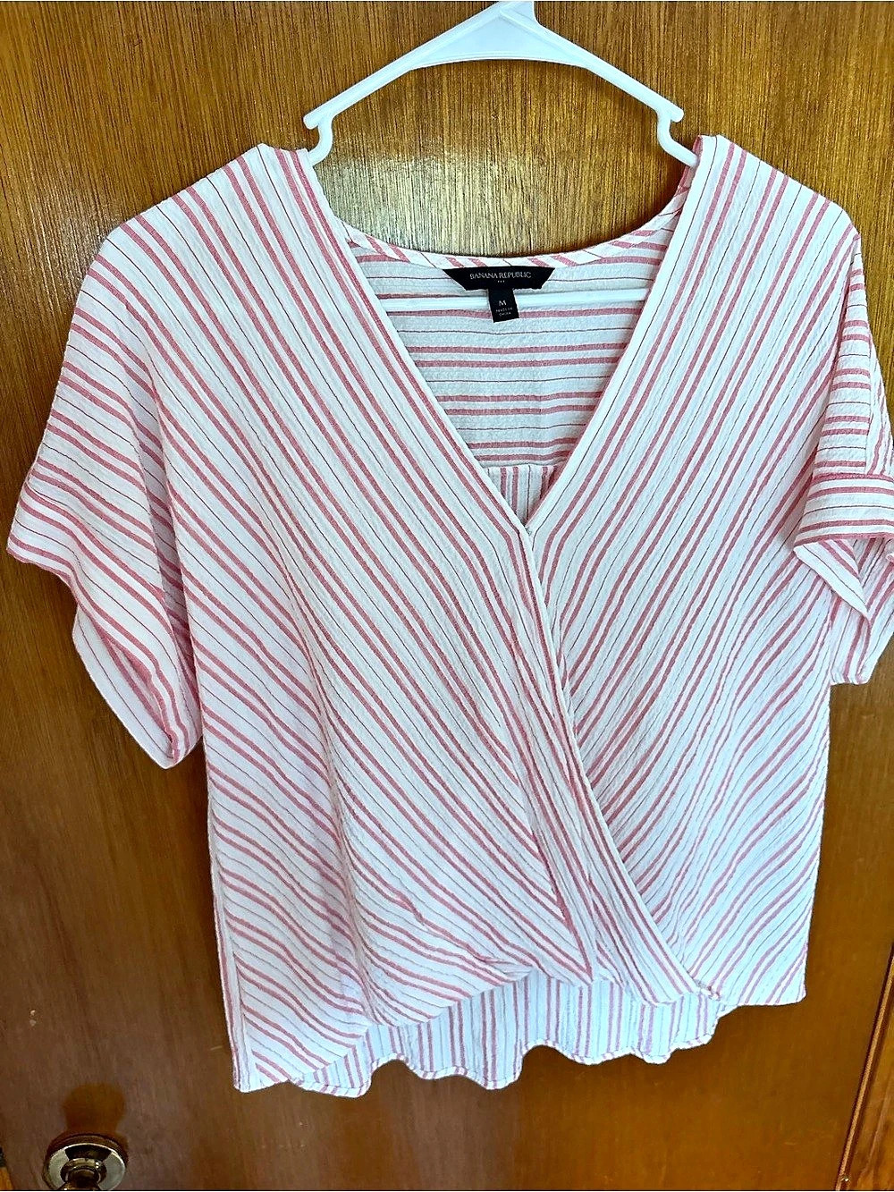 Banana Republic Striped Wrap Top in Pink & White Size Medium
